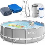 Intex Prism 4.27m x 1.07m Metal Frame Pool Complete Set with Filter Pump, Ground Sheet, Cover and Ladder